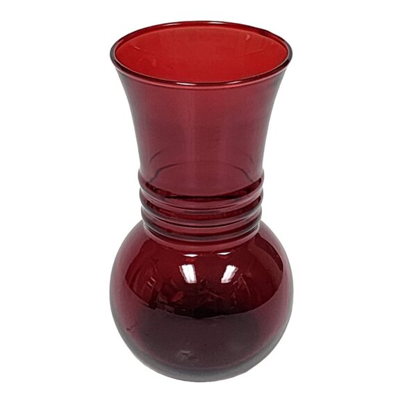 Anchor Hocking Royal Ruby Red Bud Vase Set 6 3/4" Ribbed Neck Romantic 30s Decor - Picture 8 of 14